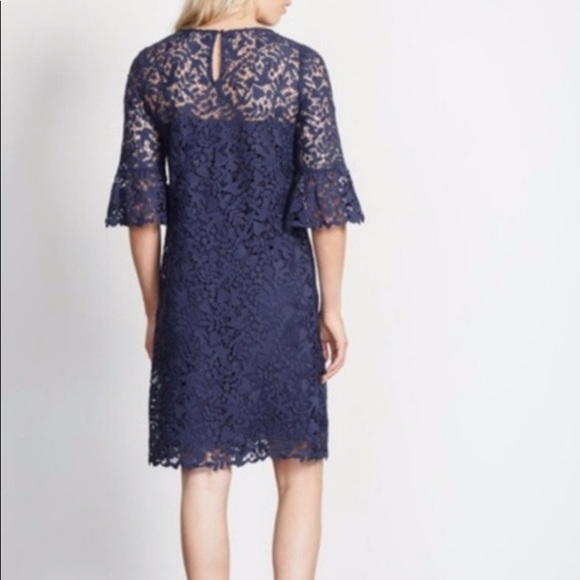 Boden Navy Blue Lace Bell Sleeve Shift Dress - Picture 2 of 6